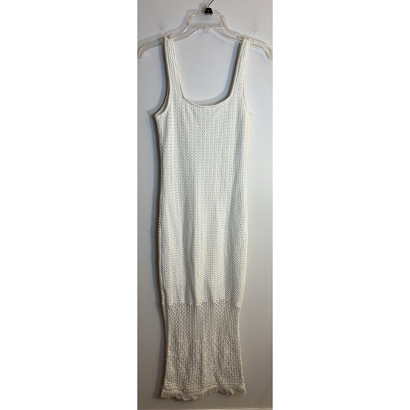 HOUSE OF HARLOW Cream Crochet Knit Long Maxi Tank Dress Women XS Boho Fringe NEW - Picture 3 of 14